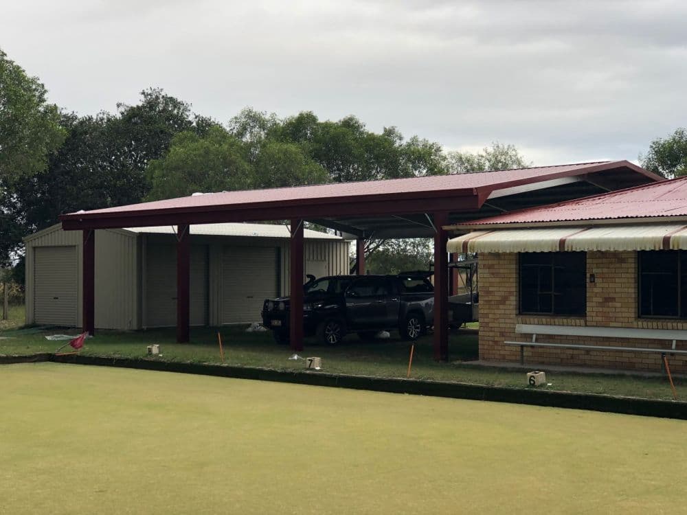 Steel framed shed and patio structure